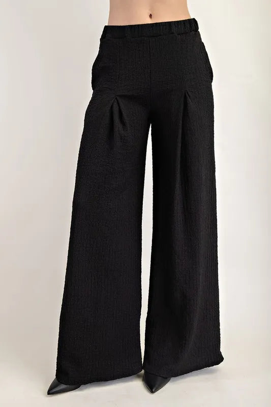 Full Size Textured Wide-Leg Pants with Pockets Plus Size