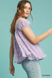 Textured Square Neck Ruffle Hem Blouse with Bow Tie