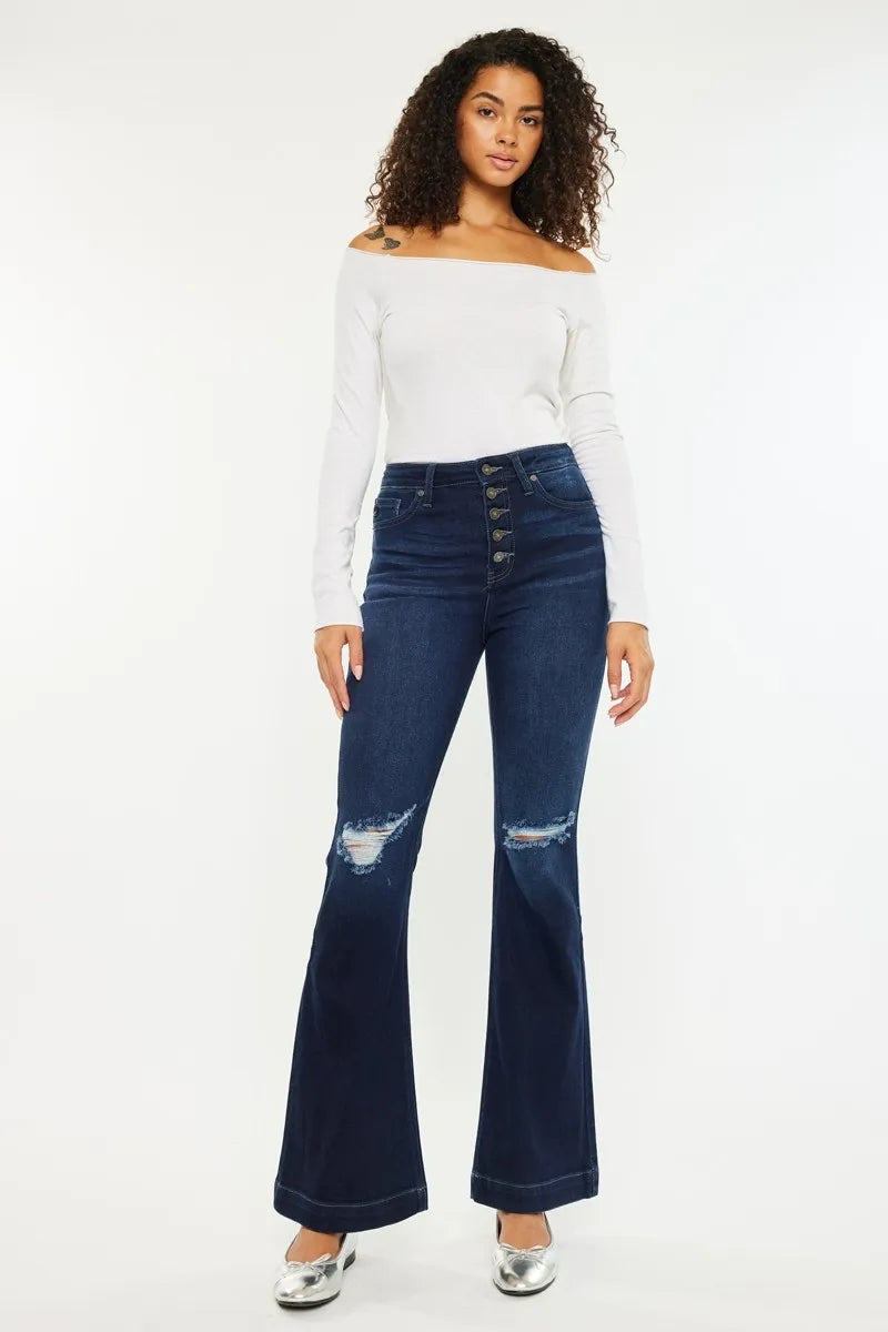 Button-Up High Waist Edgy Flare Jeans