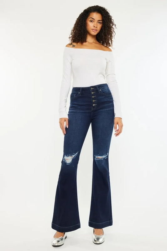 Button-Up High Waist Edgy Flare Jeans