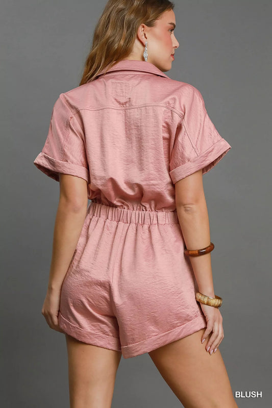 Chic Button-Front Charmeuse Romper