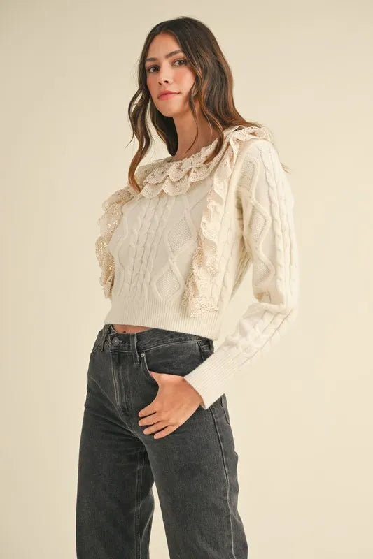 Ruffled Lace Crochet Sweater