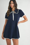 Ruffle Trimmed Collar Fine Knit Mini Dress