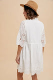 Embroidered Scallop Edge Detail Mini Shirt Dress