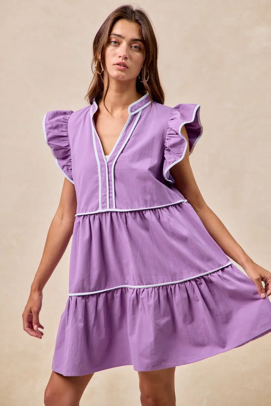 Game Day Flair Contrast Trim Ruffle Dress