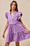 Game Day Flair Contrast Trim Ruffle Dress