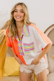 Color Block Knit with Multi Checker Contrast Top