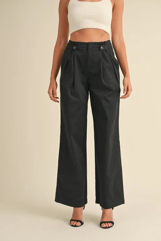 High Waist Front Pleated Detail Wide Leg Pants