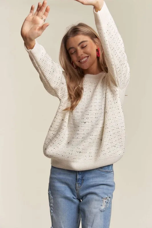 Rhinestone Accent Sweater Top