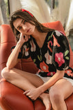 Floral Pattern Puff Sleeves V-Neck Sweater