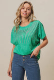 Rhinestone Beaded Short Sleeve Top