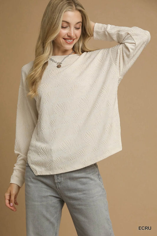 Textured Knit Long Sleeve Blouse