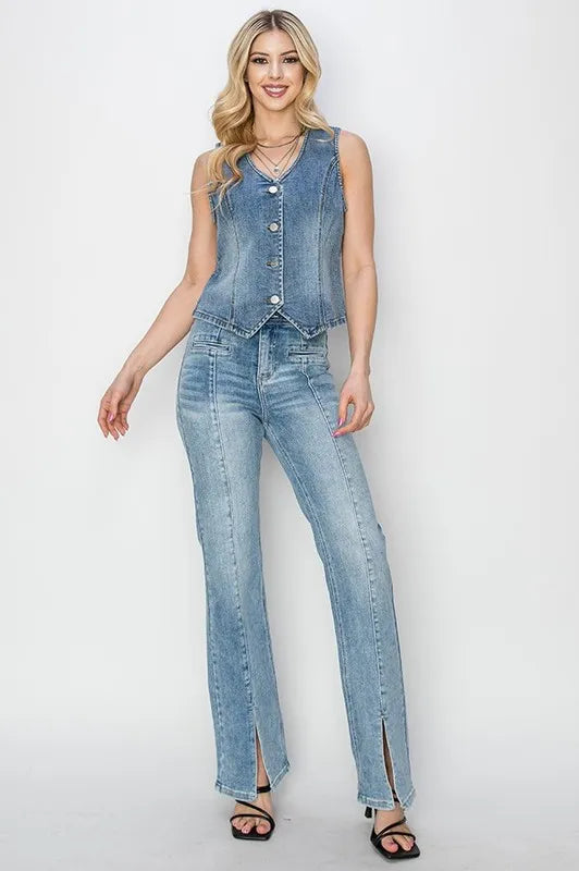 Full Size V-Neck Button Down Vest Plus Size