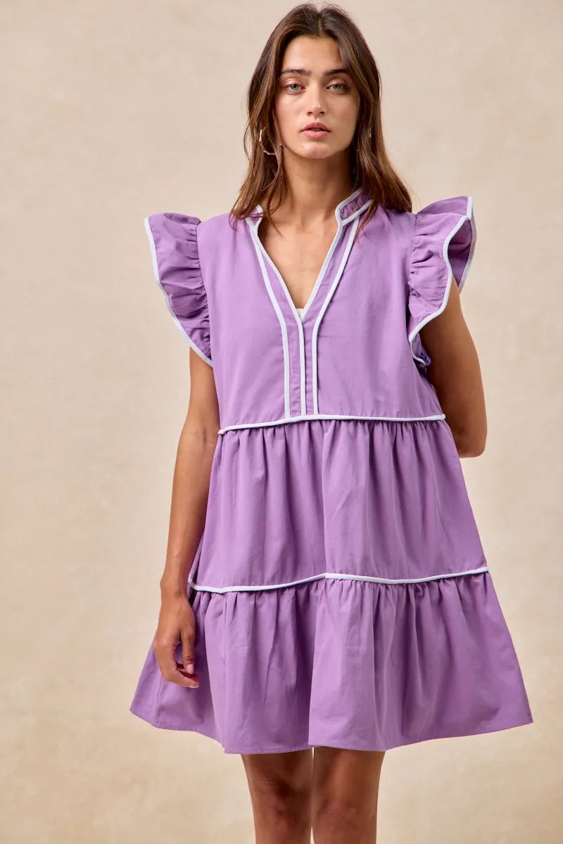 Game Day Flair Contrast Trim Ruffle Dress