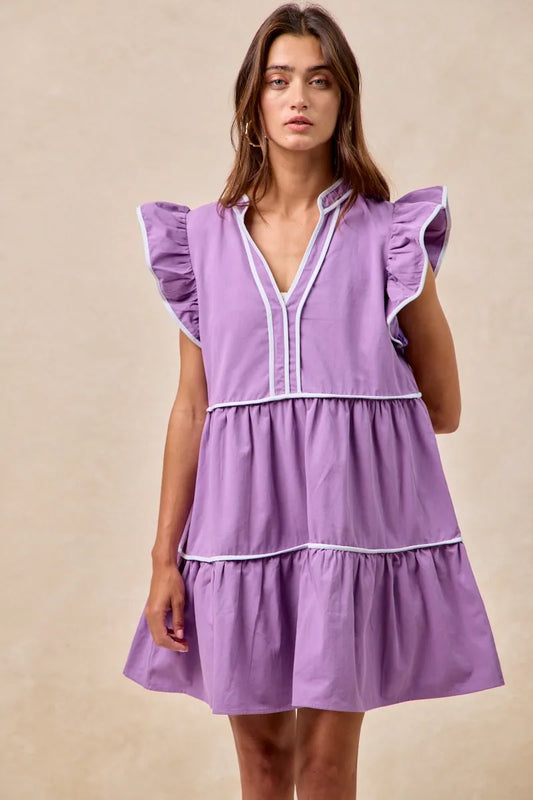 Game Day Flair Contrast Trim Ruffle Dress