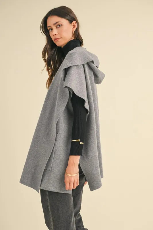 Knit Open Front Hooded Cardigan With Pocket