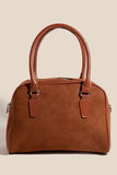Faux Leather Handle Boxy Handbag