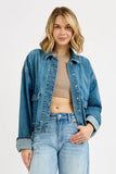 Vintage-Inspired Denim Jacket with Cargo Pockets and Adjustable Sleeves