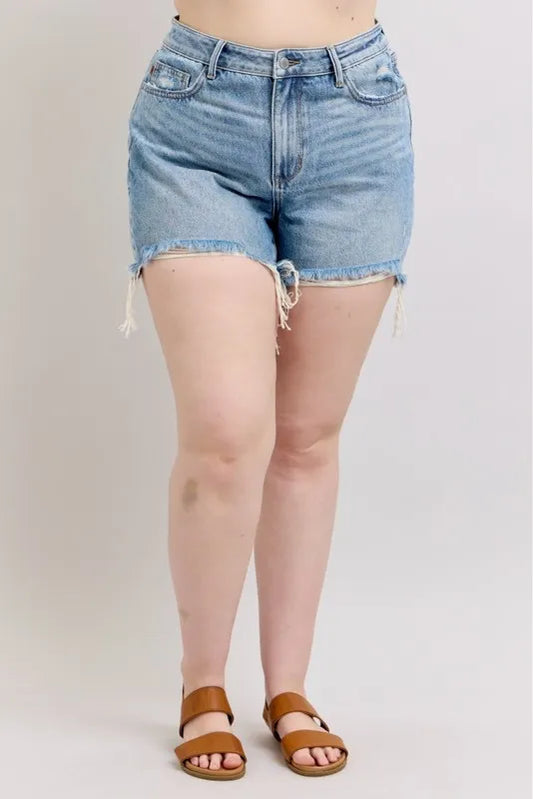 Plus Size HW Rigid Magic Destroy Cut Off Denim Shorts