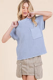 Solid Cap Sleeve Stitch Edge Knit Sweater