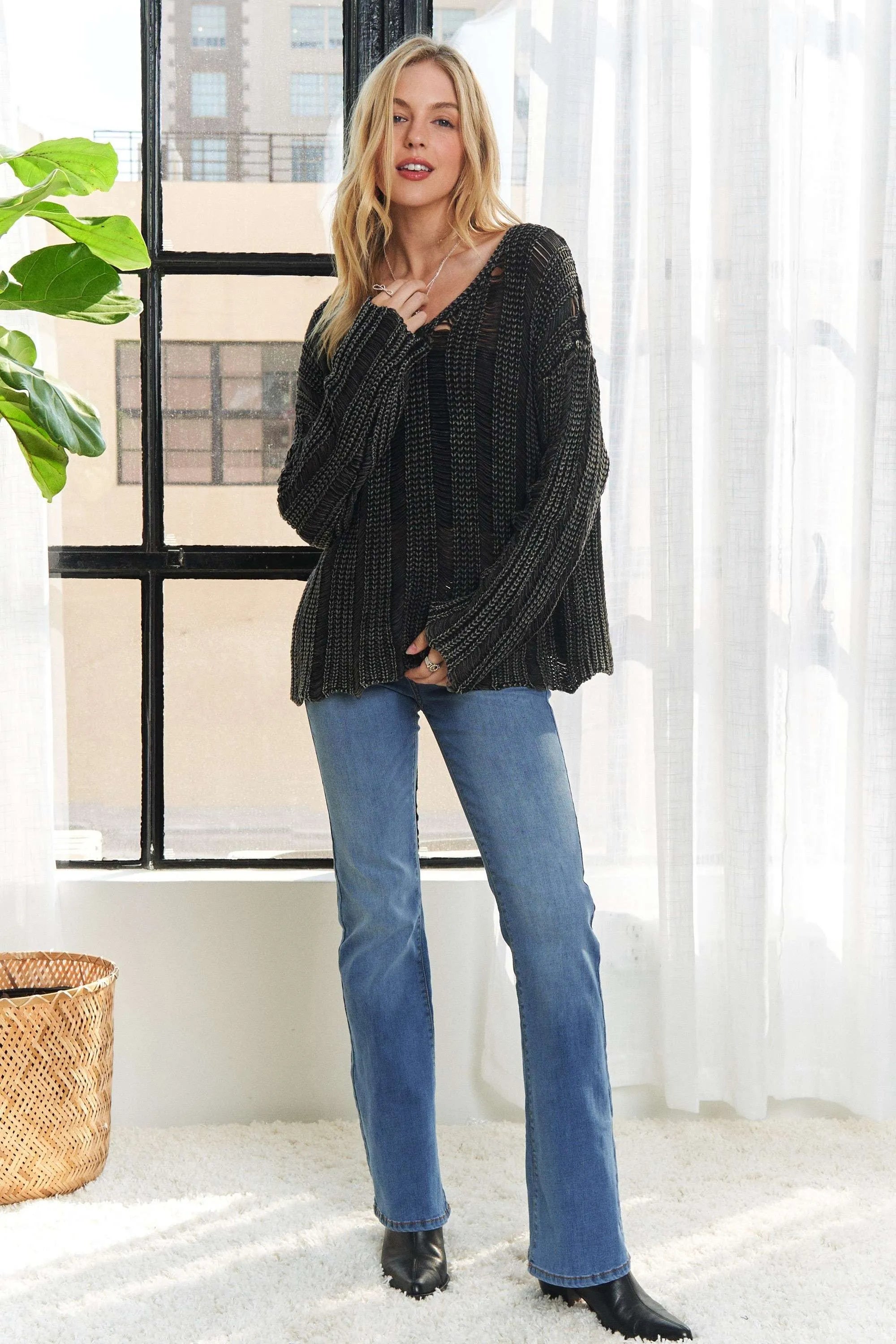 Distressed Mineral Washed Sweater