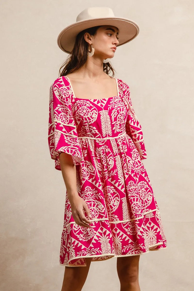 Bohemian Paisley Ruffle Hem Dress