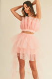 Tulle Tube Ruffle Crop Top and High Low Maxi Skirt Set