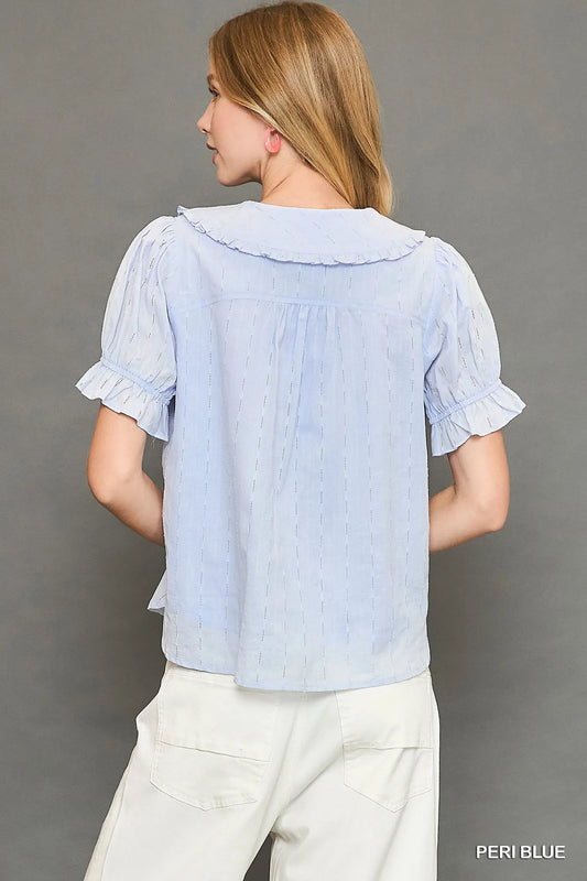 Vintage-Inspired Peter Pan Collar Ruffled Button-Up Shirt