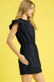 Elegant Knit Ruffle Sleeve Drawstring Dress