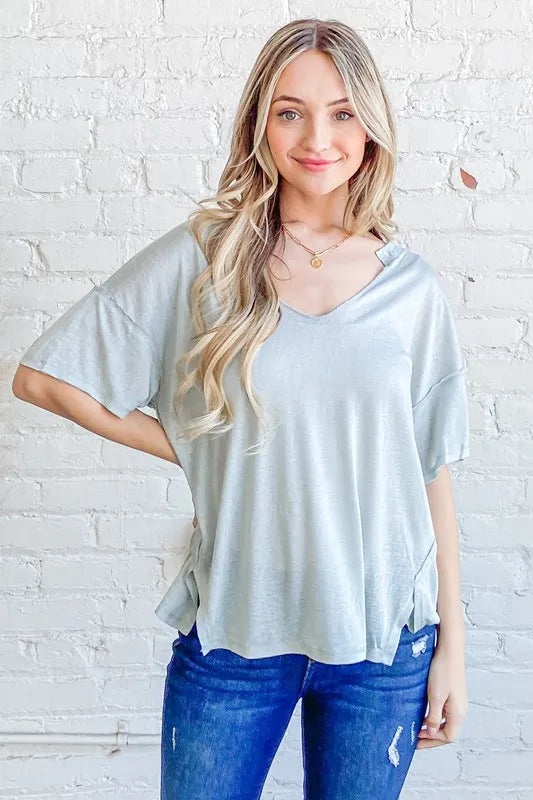 Creamy Soft Slub V-neck Basic T Shirts
