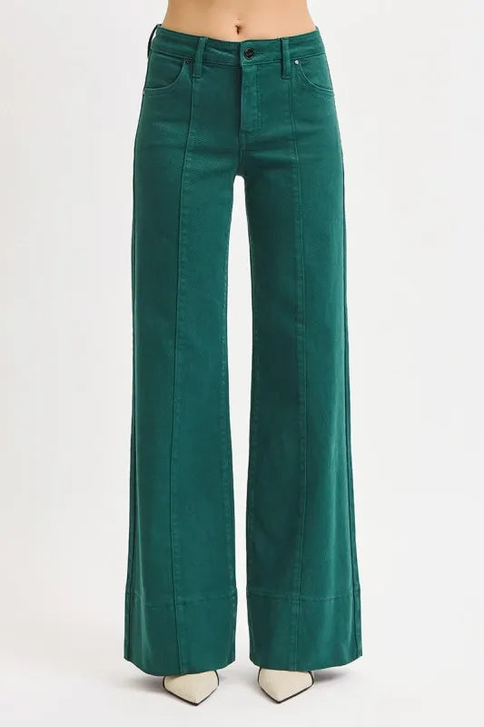 Full Length Mid Rise Control Wide Leg Jeans