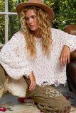 Popcorn Texture Fringed Hem Sweater