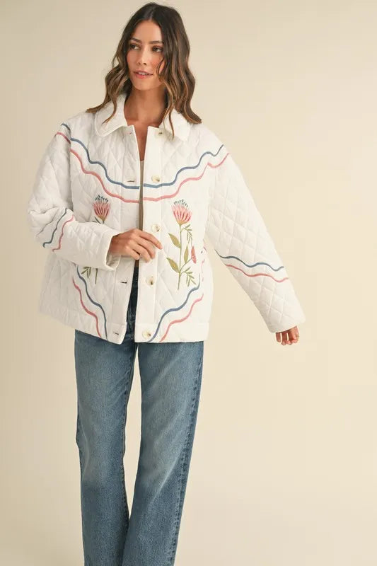 Floral Multi Color Embroidered Quilted Jacket