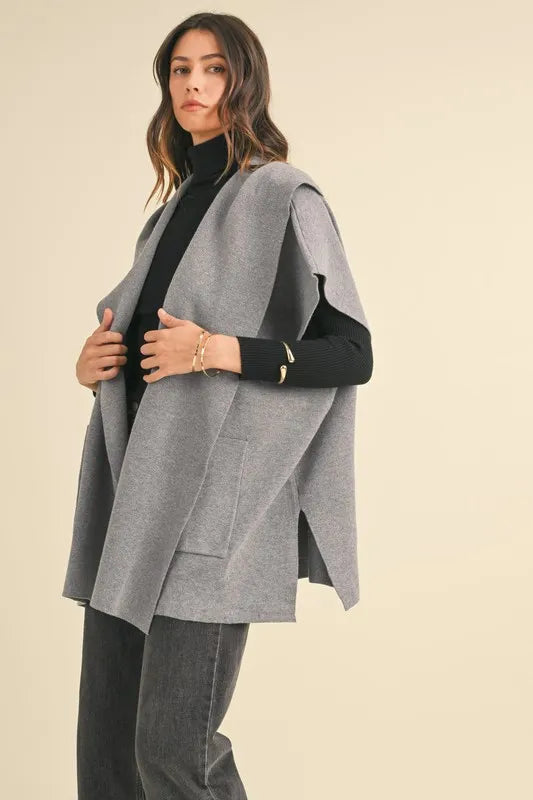 Knit Open Front Hooded Cardigan With Pocket