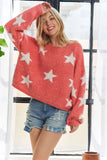 Full Size Star Contrast Round Neck Sweater