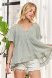 Button Down Ruffled Babydoll Blouse