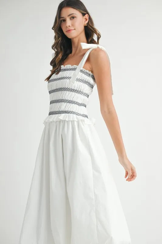 Smocked Bodice Bubble Midi Dress
