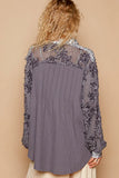 Romantic Lace Accent Floral Buttoned Long Sleeve Blouse
