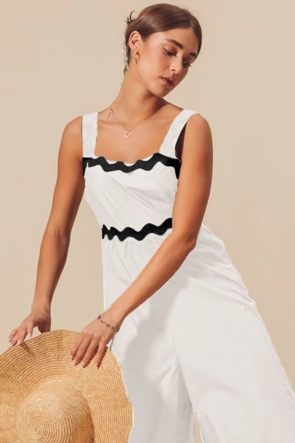 Scallop Ric Rac Adorned Wide Legged Jumpsuit