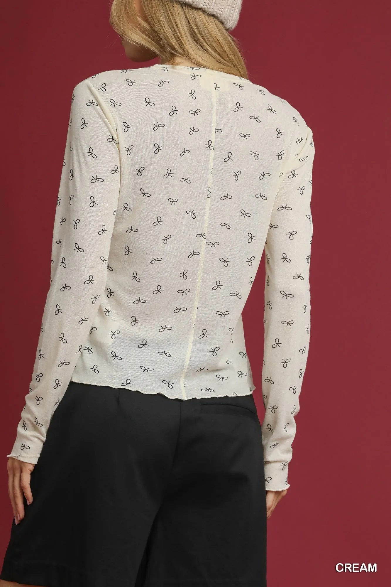Chic Bow Patterned Knit Top