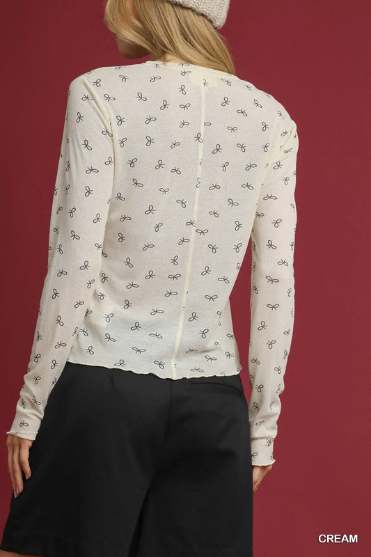 Chic Bow Patterned Knit Top