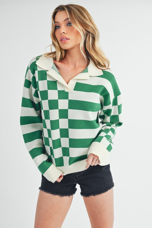 Striped & Checkered Drop Shoulder Sweater