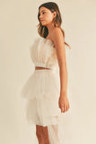 Tulle Tube Ruffle Crop Top and High Low Maxi Skirt Set