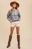 Half Button Ribbed Hem Sweater