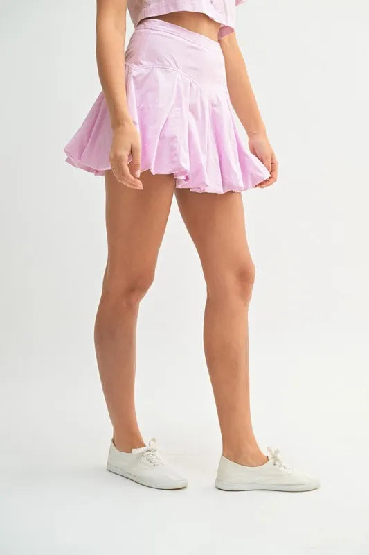 Puff Sleeve Button Down Top and Bubble Skirt Set