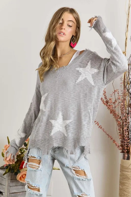 Distressed Star Sweater Top