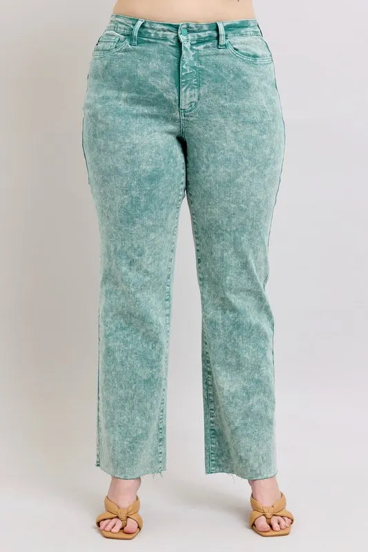 Full Size High Waist Garment Dyed Raw Hem Dad Jean Plus Size