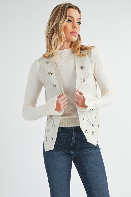 Heart Rivet Detail Suede Vest Coat