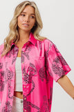 Leopard Print Short Sleeve Silky Satin Shirt Top