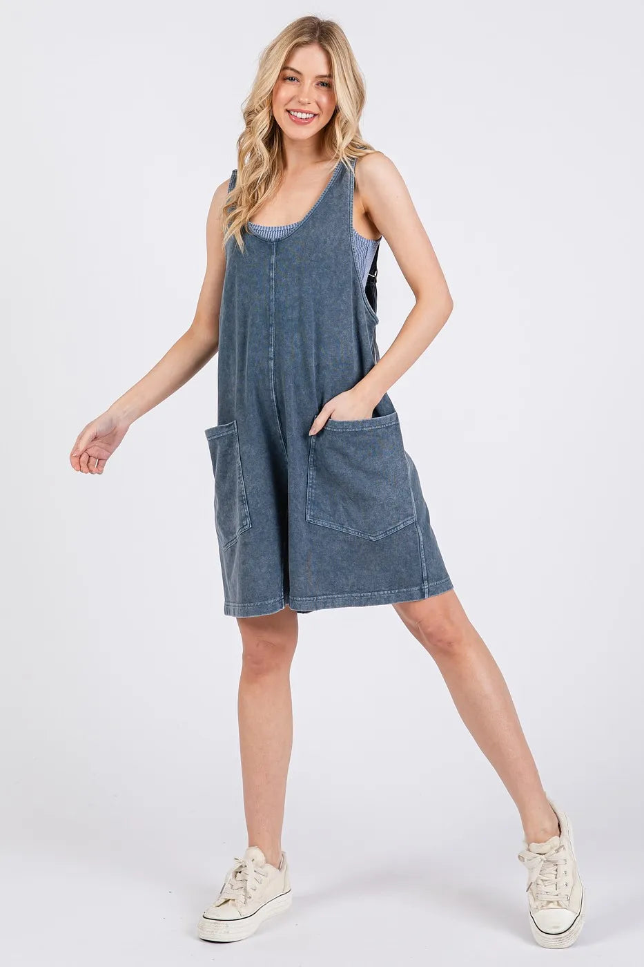 Low Scoop Neck Tank Washed French Terry Romper